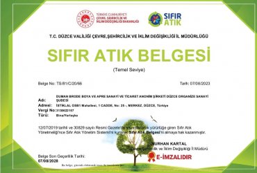 Sıfır Atık Belgesini Aldık 